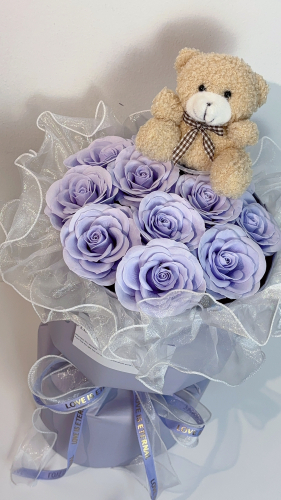 11 Stalks Soap Flower Bouquet with bear