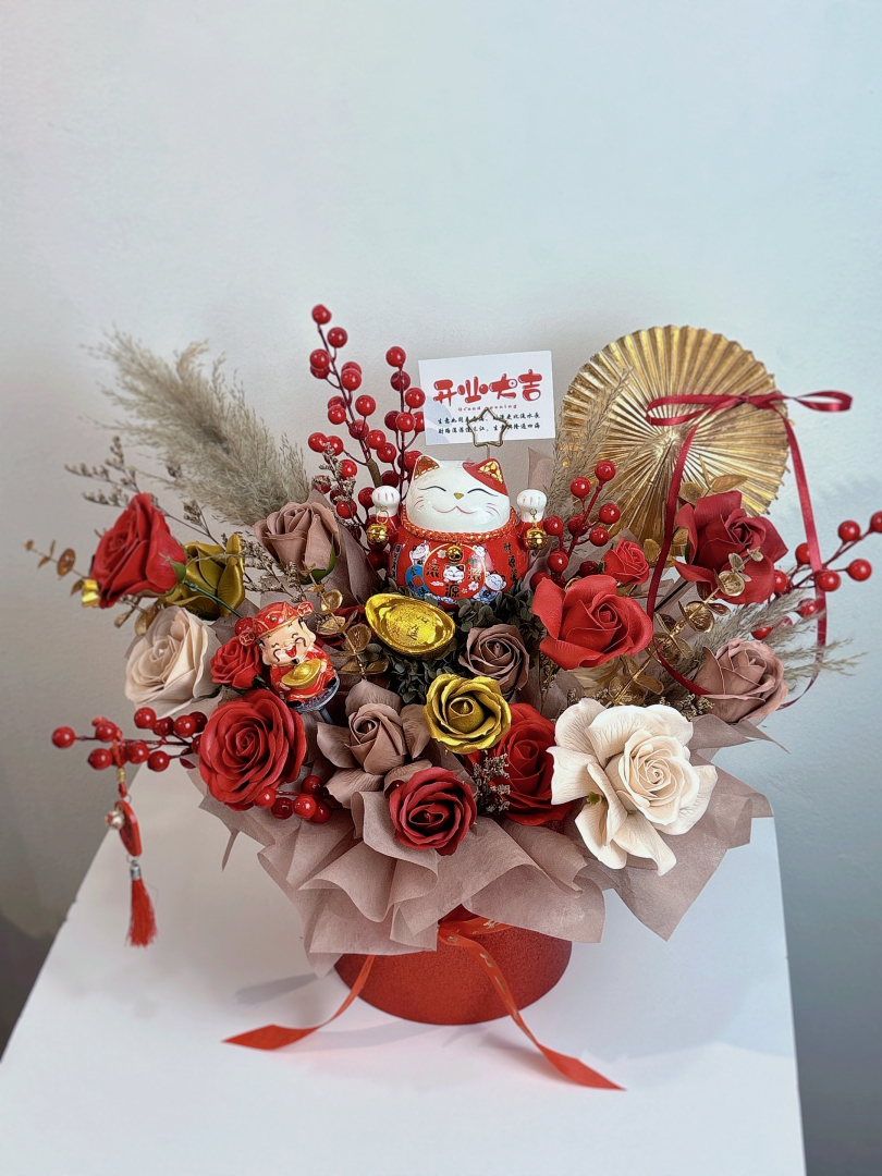 Fortune Cat Soap Flower Pot | Red Series (L Size)