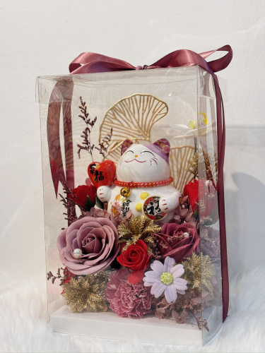 Fortune Cat Soap Flower Box | Burgundy Series (S Size)
