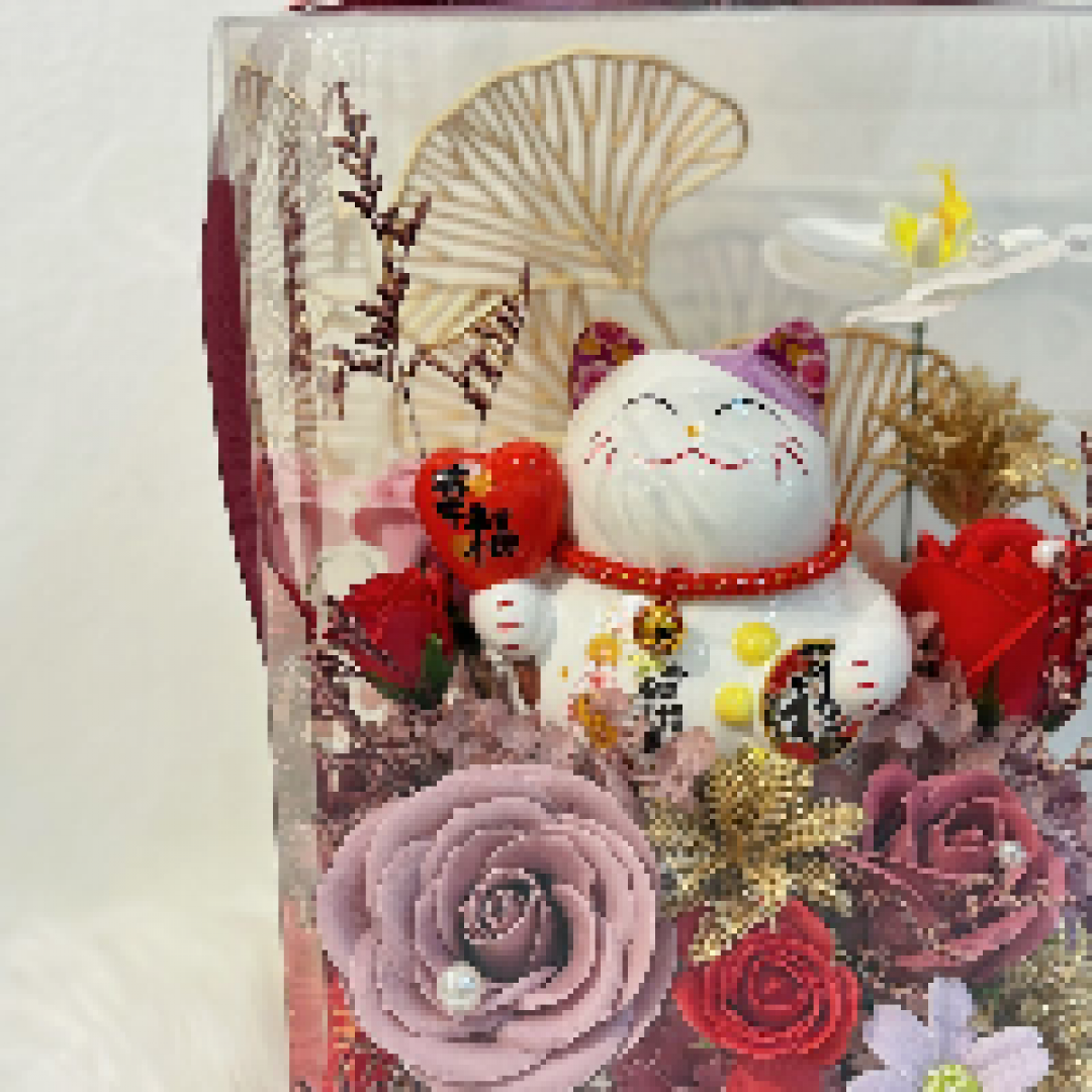 Fortune Cat Soap Flower Box | Burgundy Series (S Size)