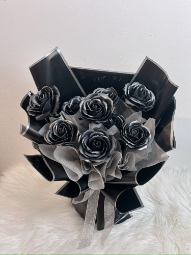 9 Stalks Soap Flower Bouquet (sliver and black)