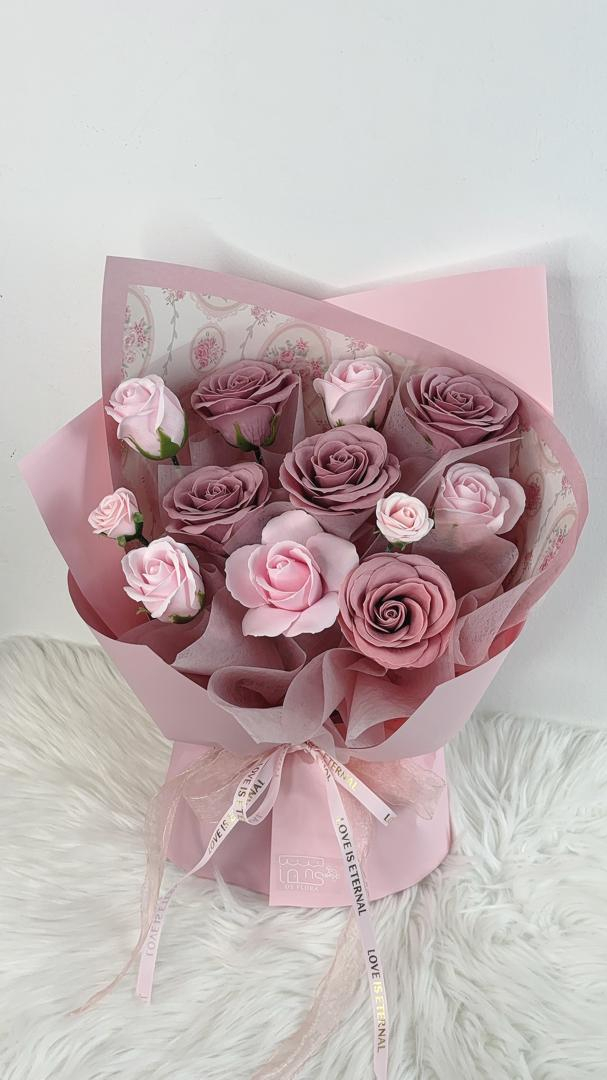 10 Stalks Soap Flower Bouquet (pink and purple)