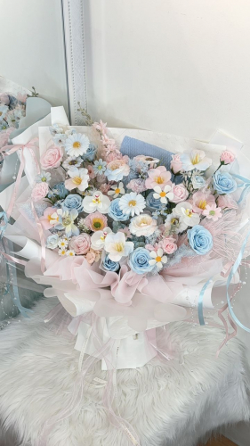 30 Stalks with Fillers Mix Soap Flower Bouquet ( Pastel Pink & Purple)