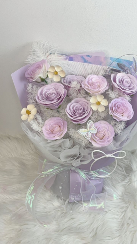 9 Stalks Soap Flower Bouquet (purple white)