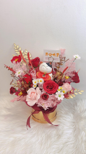 Fortune Cat Soap Flower Pot | Red & Pink Series (S Size)