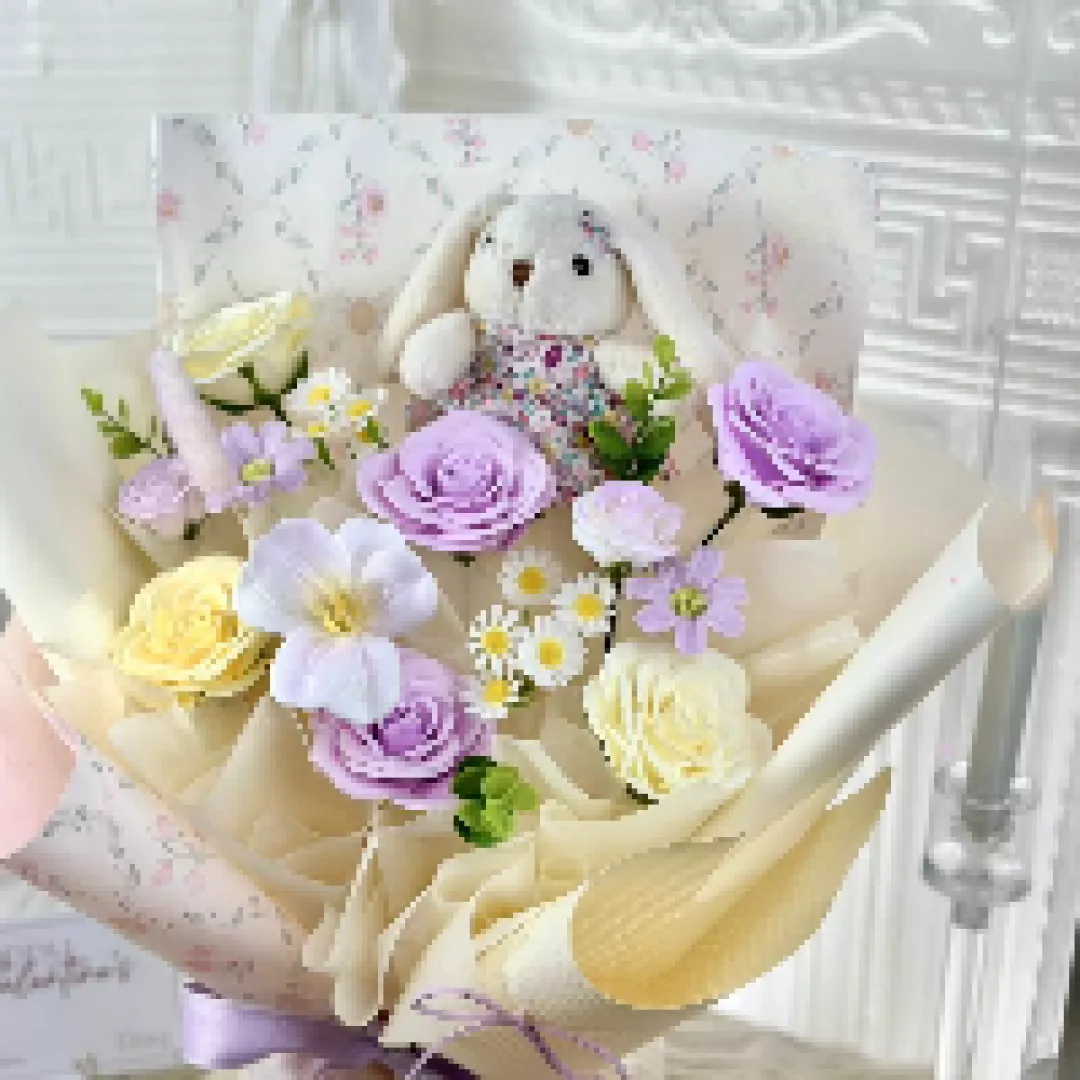 [Valentine's Day 2026] 7 stalks Soap Flower Bouquet with Bunny (VS03)
