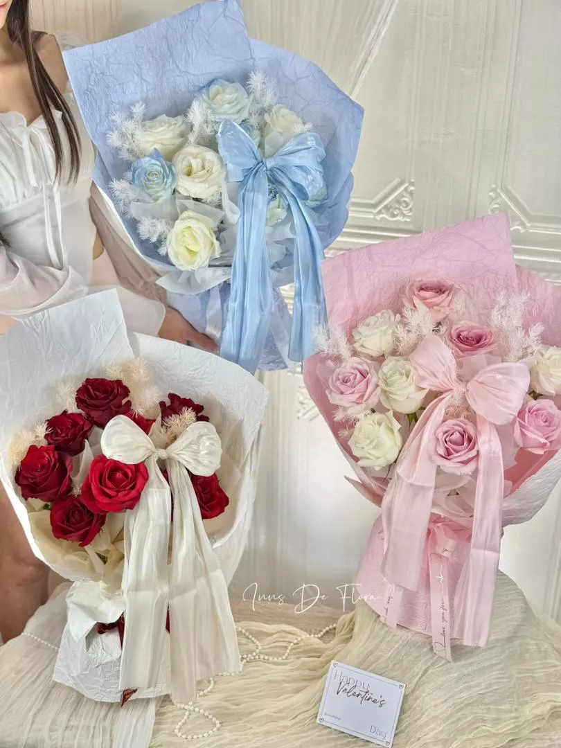 [Valentine's Day 2026] 9 stalks Fresh Flower Bouquet with silk ribbon (VF01)