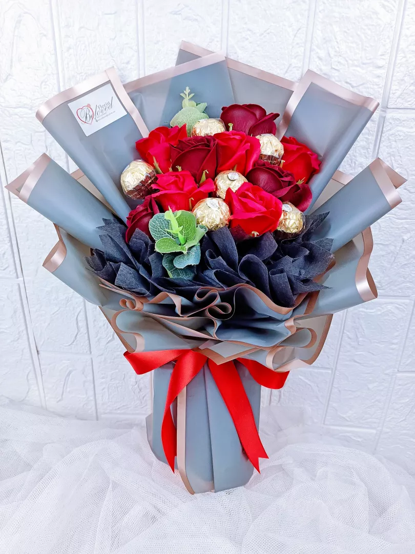 Red Soap Roses Ferrero Rocher Bouquets 