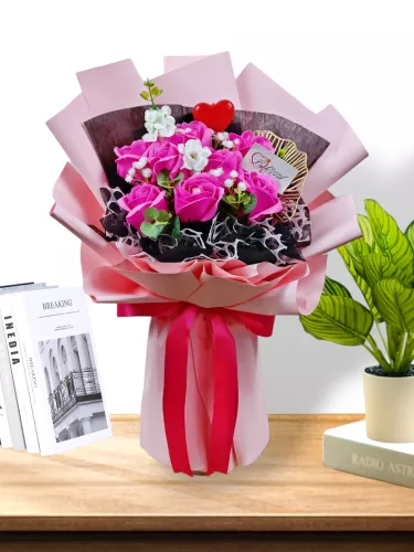 Cherry Pink Soap Rose Bouquet