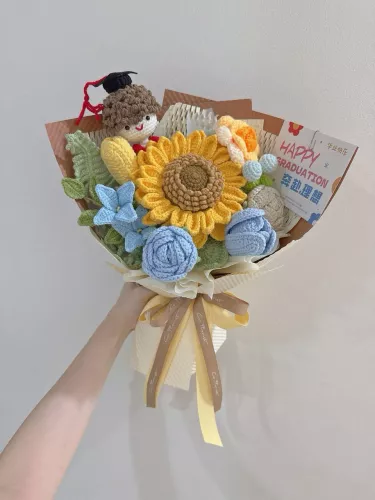 Graduation Doll Sunflower Crochet Bouquet