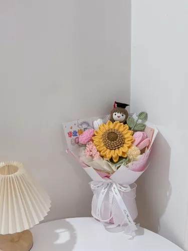 Graduation Doll Sunflower Crochet Bouquet