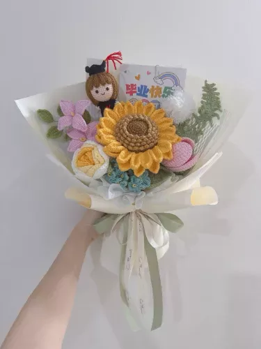 Graduation Doll Sunflower Crochet Bouquet