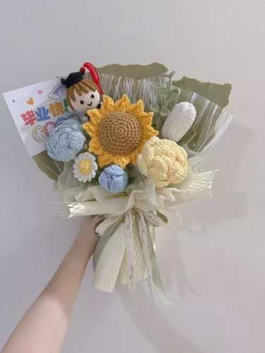 Graduation Doll Sunflower Crochet Bouquet