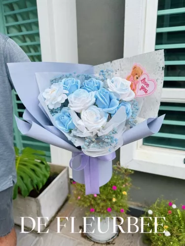  Baby Blue Rose & Ranunculus 蓝色系列花束 | Soap Flower