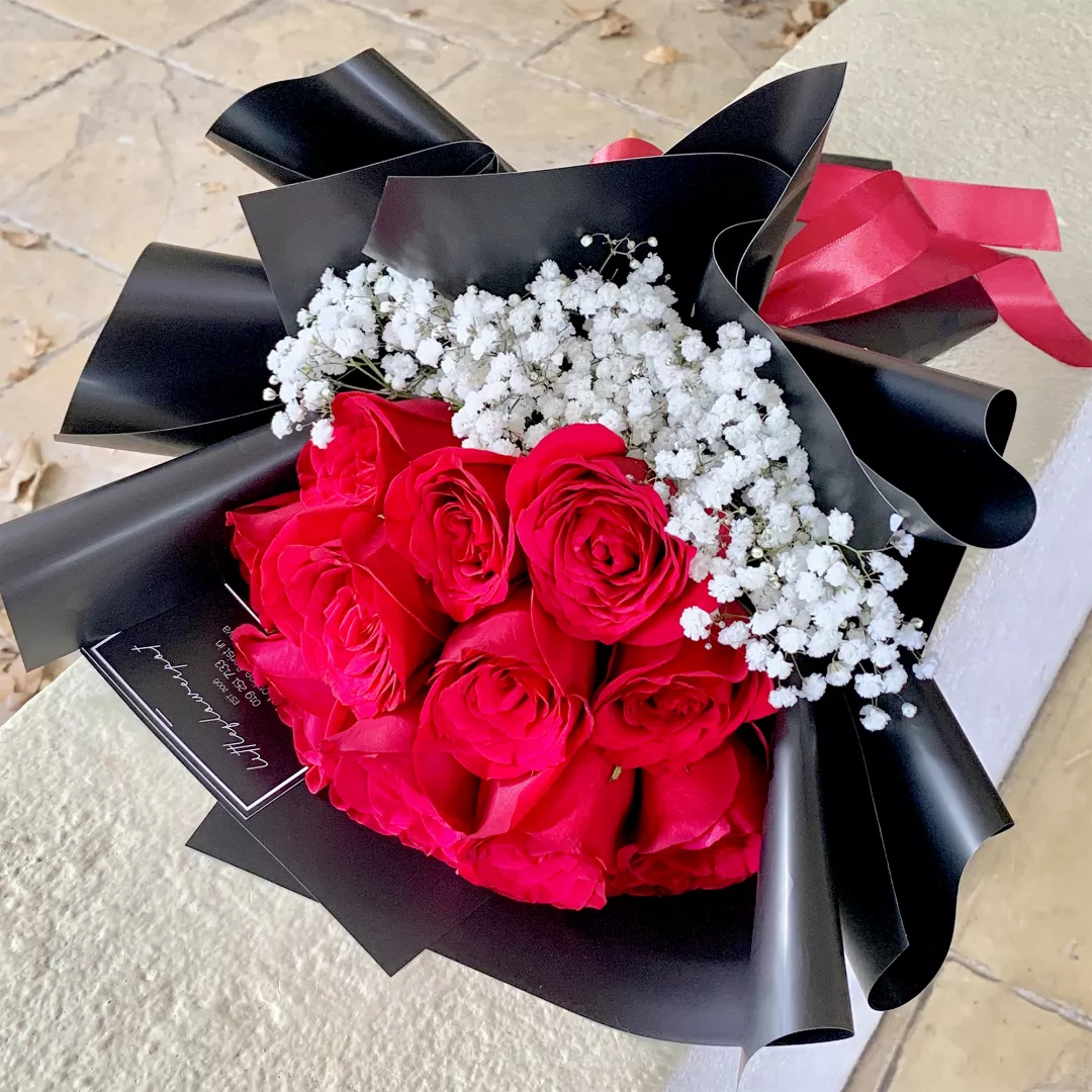V1 - RED ROSES AND WHITE BABY BREATH (OUR BEST SELLER!)