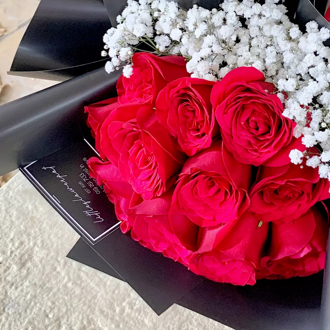 V1 - RED ROSES AND WHITE BABY BREATH (OUR BEST SELLER!)