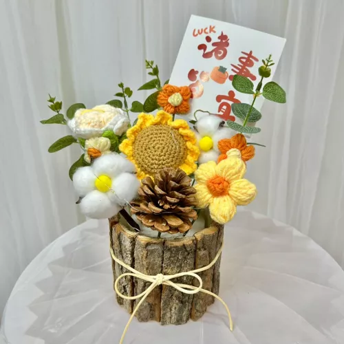 Yellow Sunflower Cottage Crochet Pot