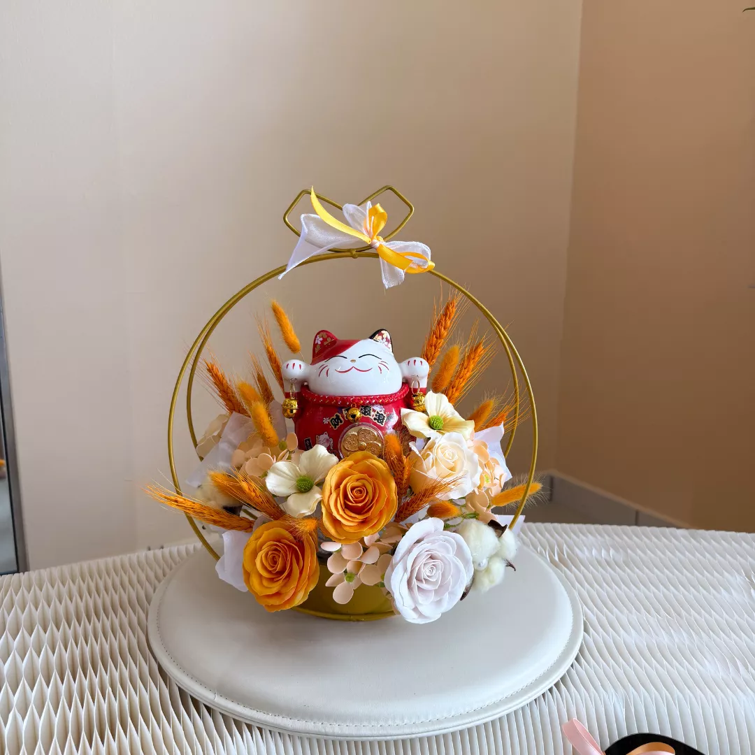 Congratulatory Soap Flower Box  | Orange Lucky Cat Box 