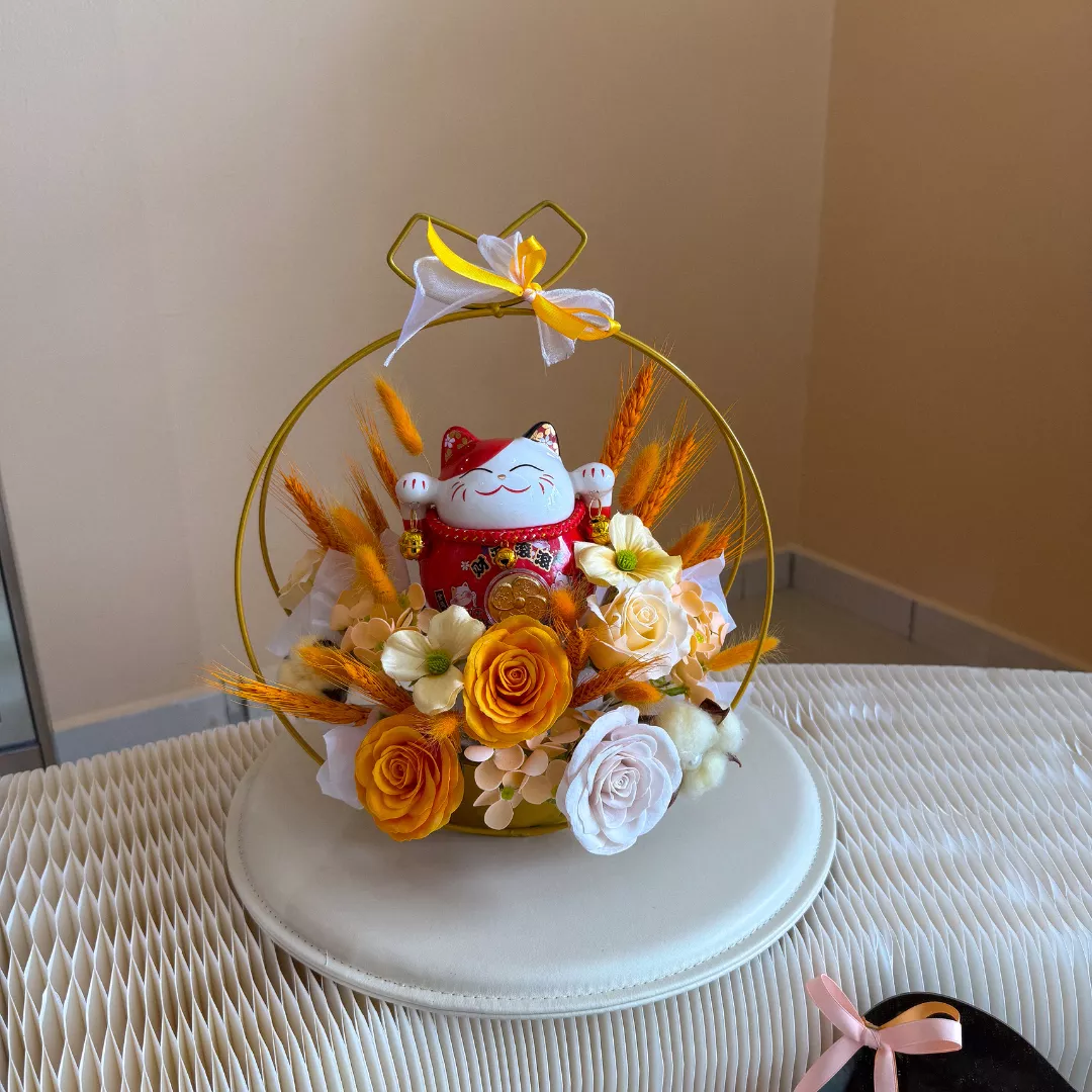 Congratulatory Soap Flower Box  | Orange Lucky Cat Box 