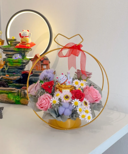 Congratulatory Soap Flower Box | Colorful Lucky Cat Box