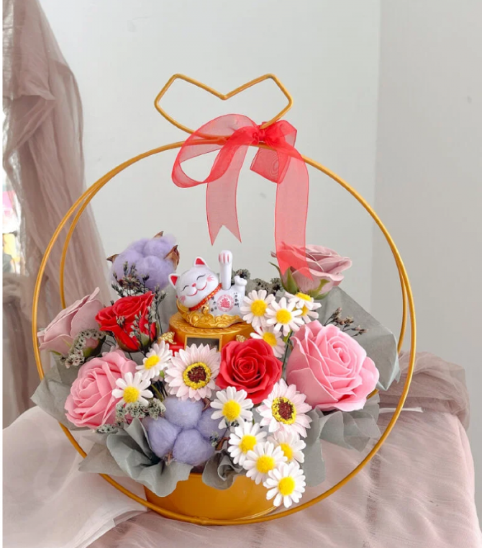 Congratulatory Soap Flower Box | Colorful Lucky Cat Box