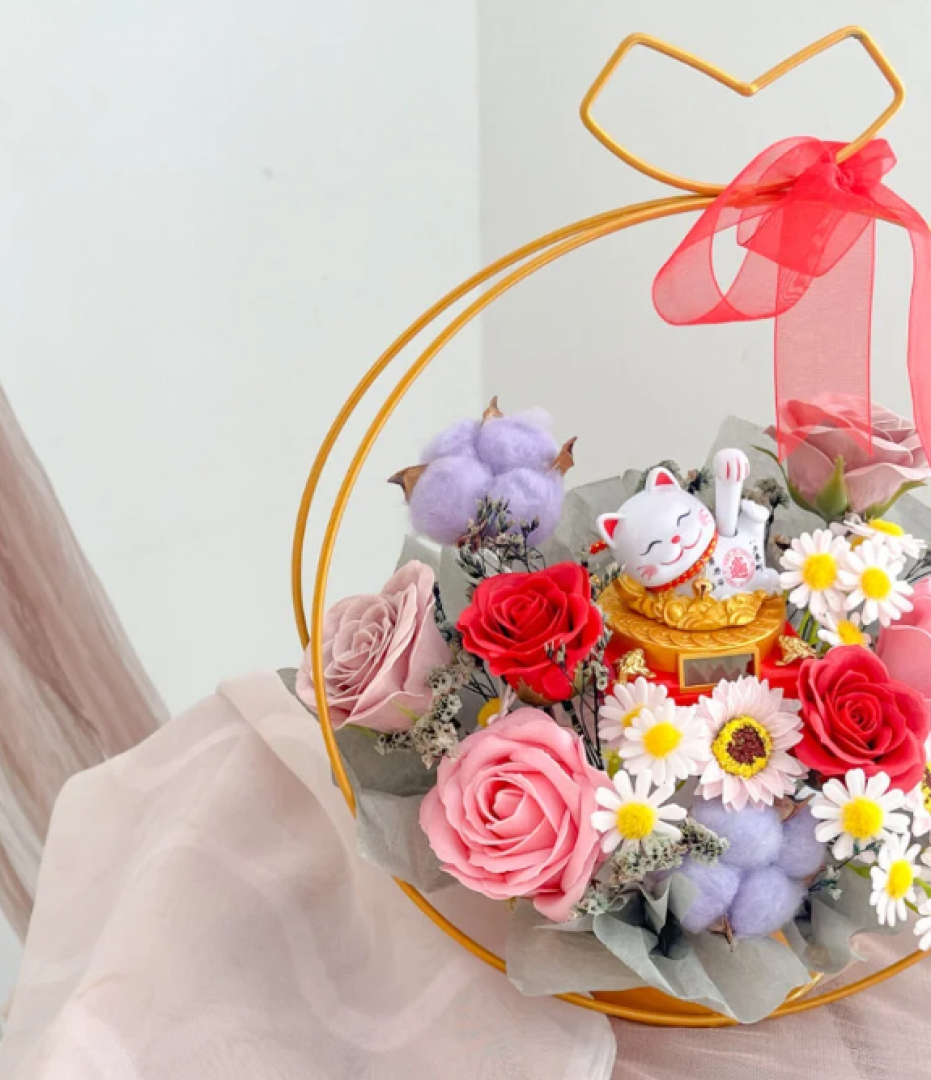 Congratulatory Soap Flower Box | Colorful Lucky Cat Box