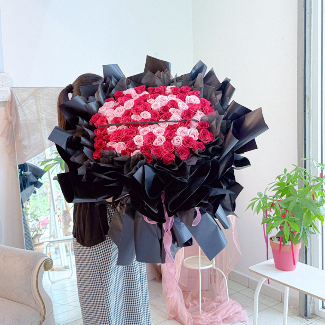 Fresh Flower Bouquet | 99 Red mix Pink Rose (Pre-Order)