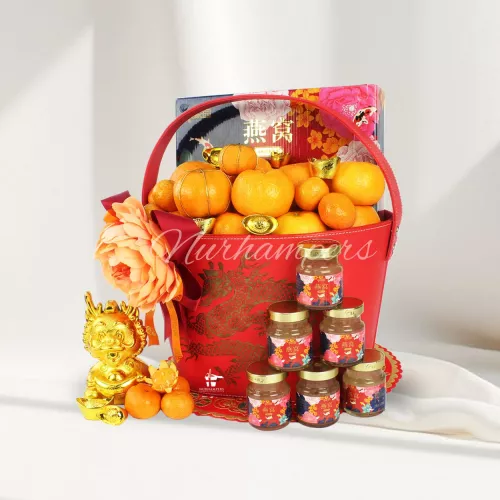 Golden Mandarin & Bird Nest Chinese New Year Basket (18pcs)