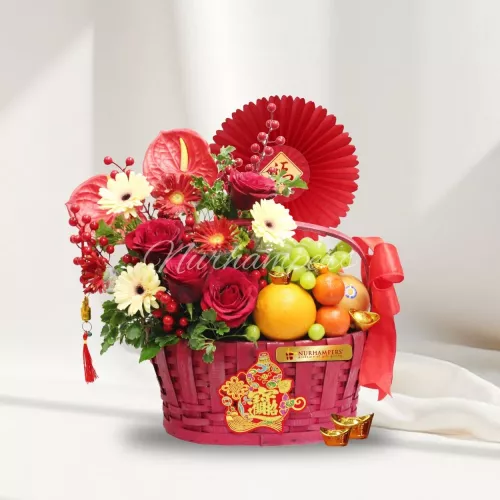 CNY Ruby Prosperity Fruit and Flower Basket