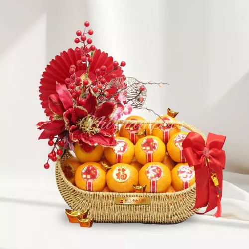 Luxury CNY Mandarin Oranges (22pcs) & Noble Flowers 