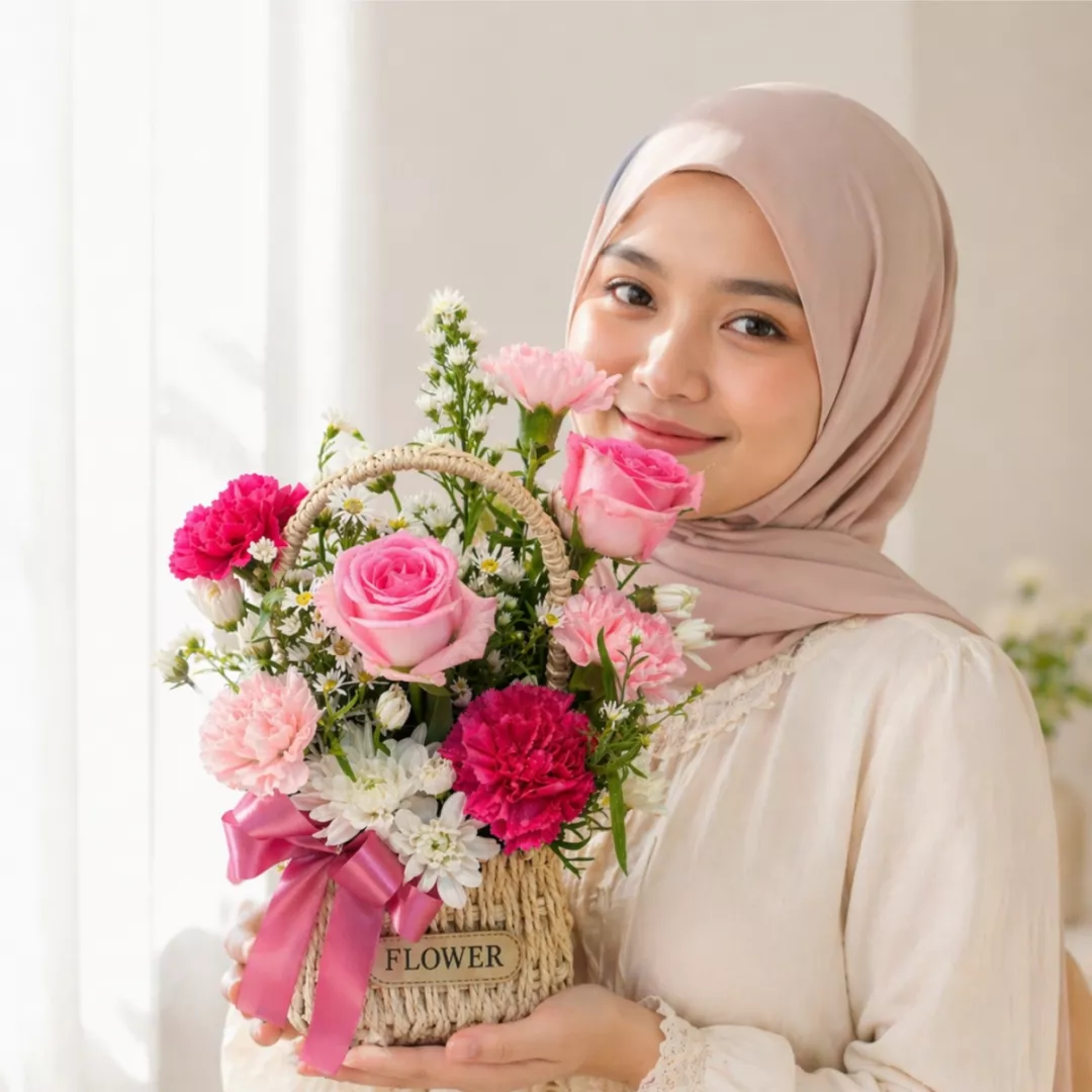 (2026 MOTHER'S DAY SPECIAL) Nurhampers Blush Garden Flower Basket