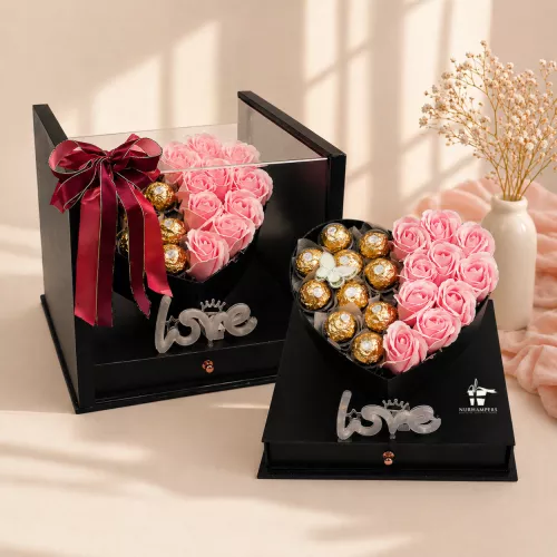 (2026 MOTHER'S DAY SPECIAL) Nurhampers Love Heart Gift Box With Pink Soap Roses