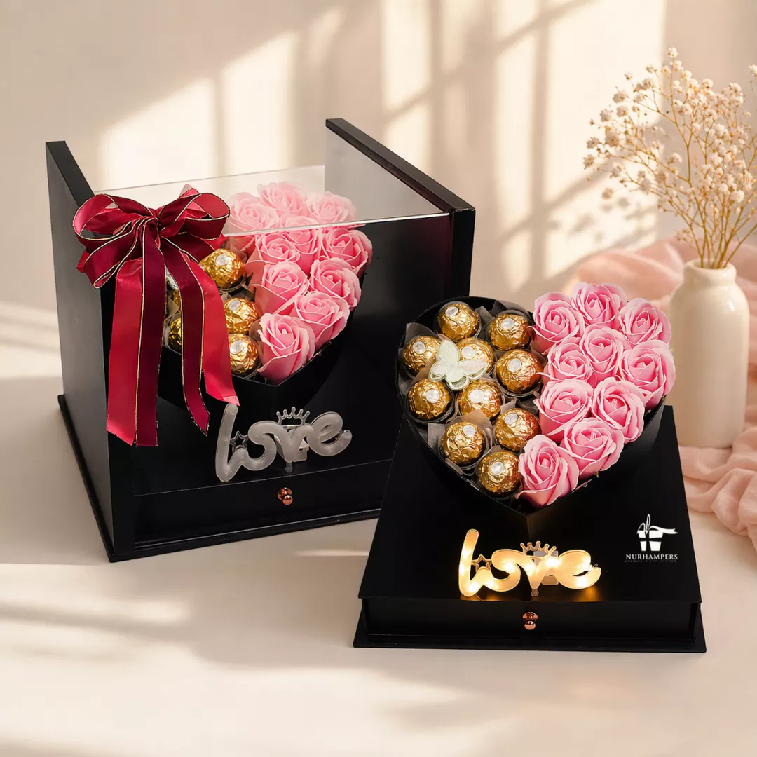(2026 MOTHER'S DAY SPECIAL) Nurhampers Love Heart Gift Box With Pink Soap Roses