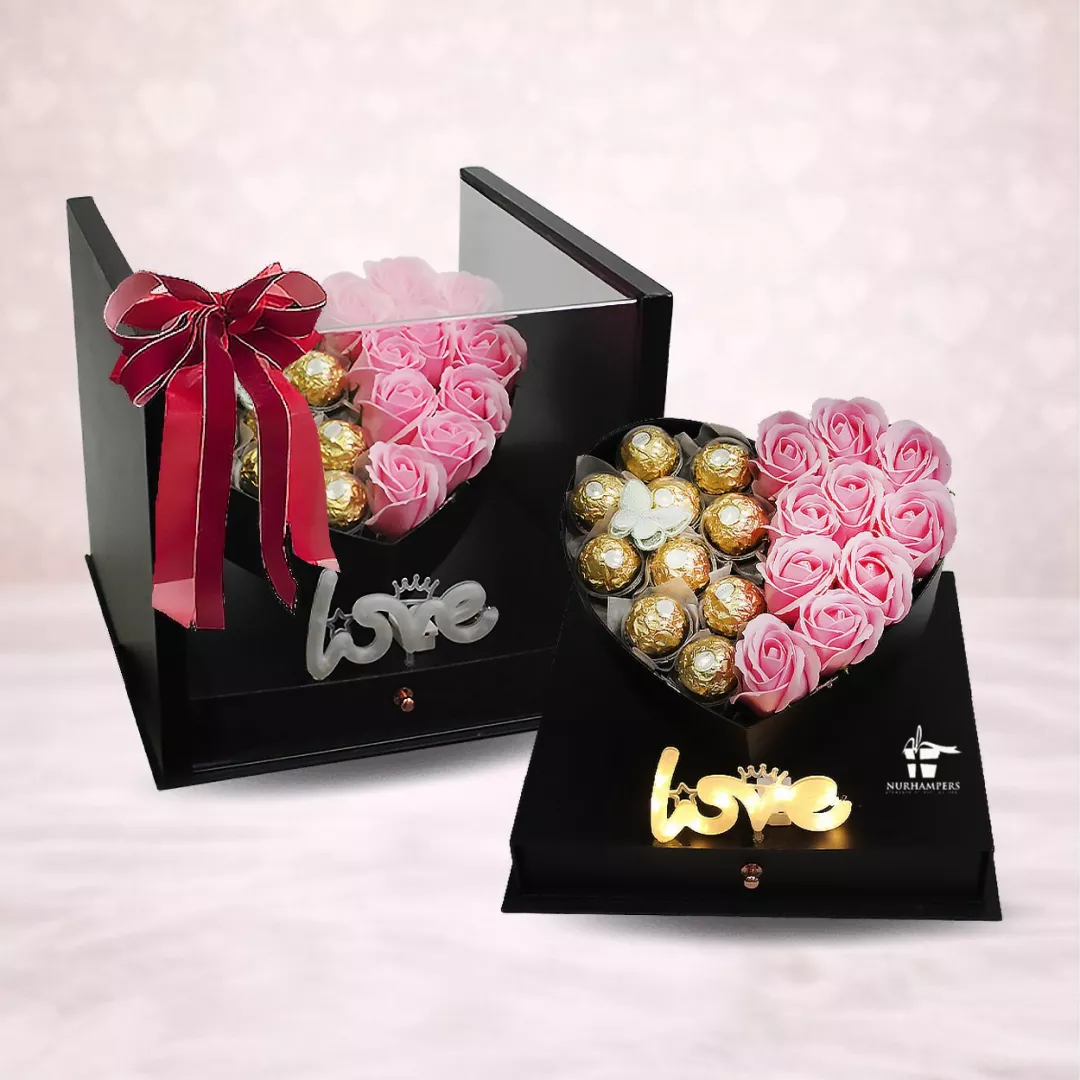 (2026 MOTHER'S DAY SPECIAL) Nurhampers Love Heart Gift Box With Pink Soap Roses