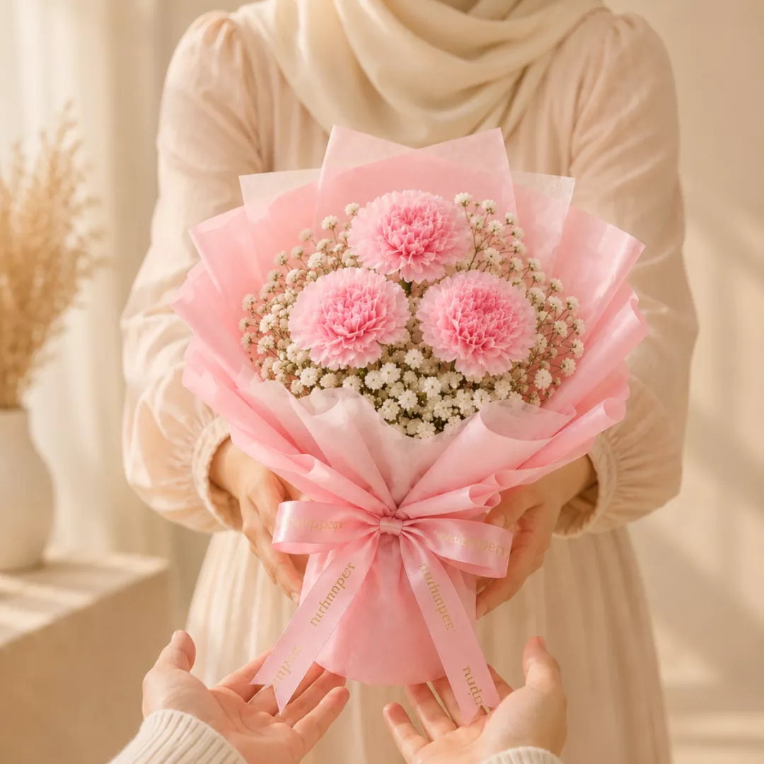 (2026 MOTHER'S DAY SPECIAL) Nurhampers Sweet Blush Carnation Bouquet