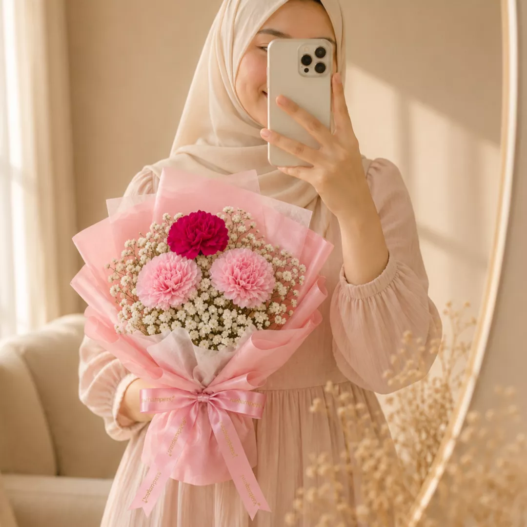 (2026 MOTHER'S DAY SPECIAL) Nurhampers Sweet Blush Carnation Bouquet