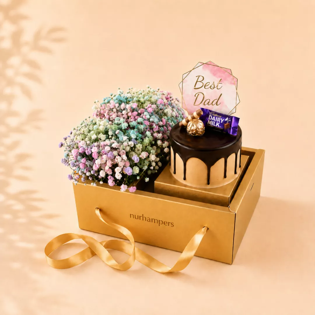 Father's Day Nurhampers Rainbow Baby Breath Flower Cake Box (Klang Valley Only)