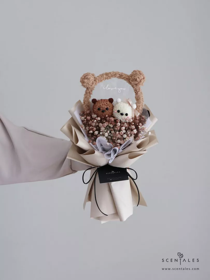 (2026 Valentine’s Day Special) Scentales Mocha & Latte Bear Flower Bouquet