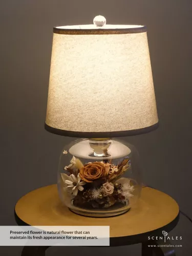 (2026 Valentine’s Day Special) Scentales Stay Awhile Preserved & Dried Flower Glass Table Lamp
