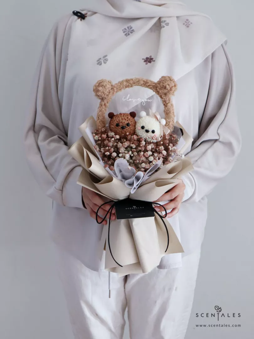 (2026 Valentine’s Day Special) Scentales Mocha & Latte Bear Flower Bouquet