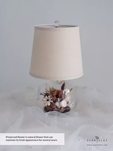 (2026 Valentine’s Day Special) Scentales Stay Awhile Preserved & Dried Flower Glass Table Lamp